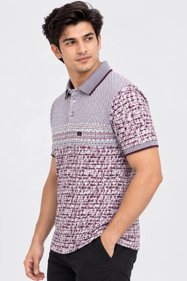 White_Cotton_Ombre_Print_Polo_T-Shirt_For_Men
