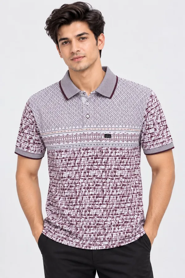 White_Cotton_Ombre_Print_Polo_T-Shirt_For_Men