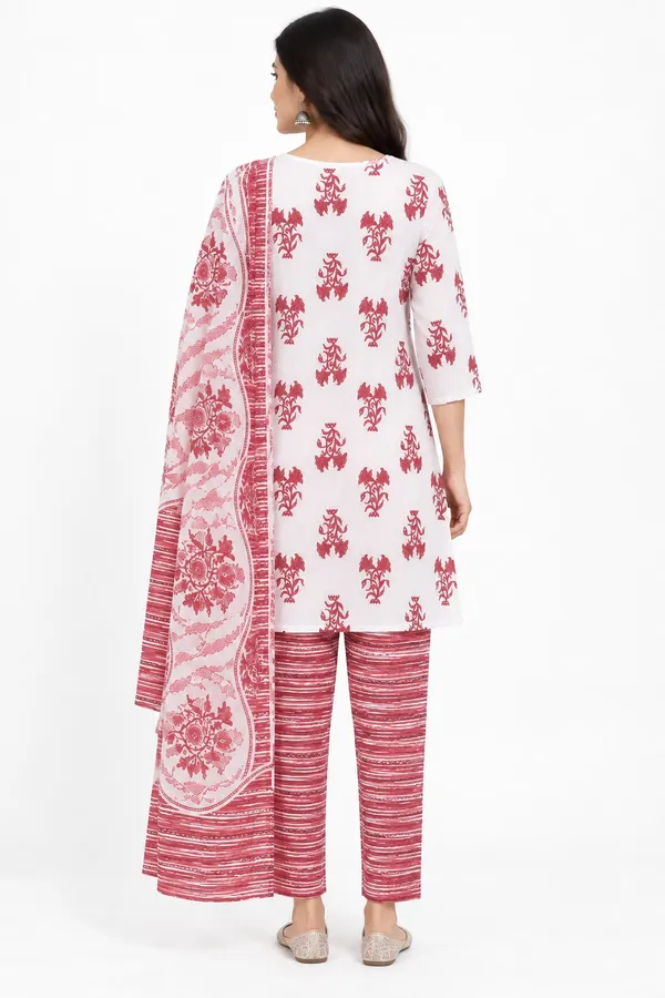 Pink_White_Cotton_Floral_Print_Suit_Set_Striped_Pants_For_Women