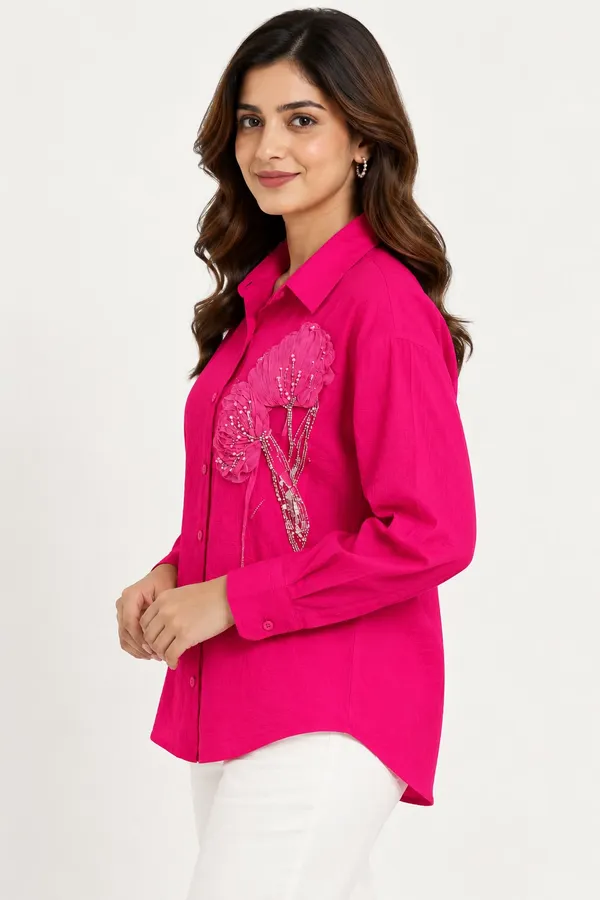 Dark_Pink_Cotton_Shirt_For_Women