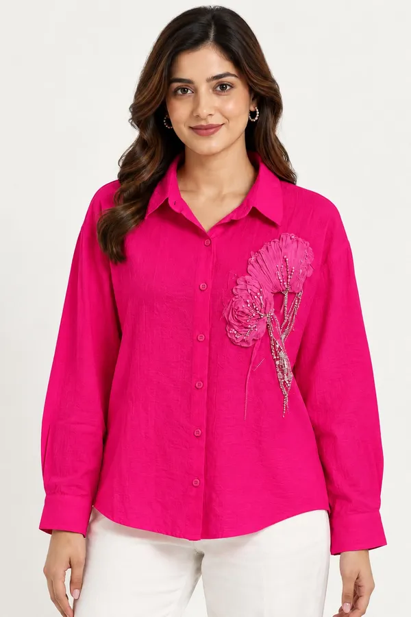 Dark_Pink_Cotton_Shirt_For_Women