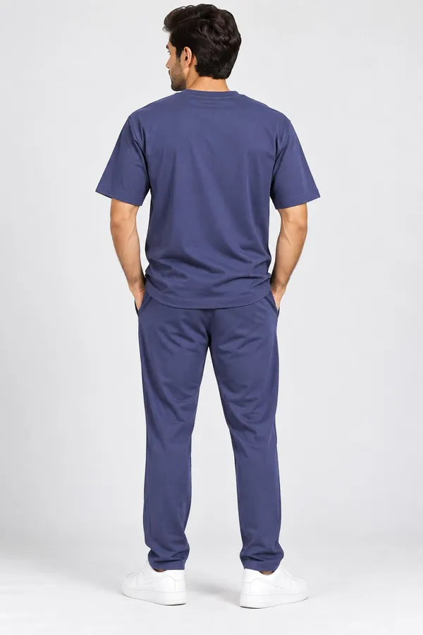 Dusty_Blue_Cotton_Graphic_Polo_T-Shirt_Trackpants_Co-Ord_Set_For_Men