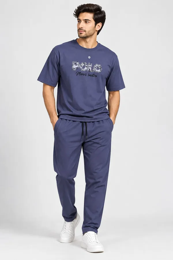 Dusty_Blue_Cotton_Graphic_Polo_T-Shirt_Trackpants_Co-Ord_Set_For_Men
