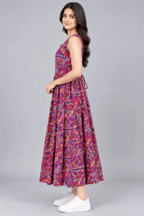 Dark_Pink_Cotton_Geometric_Patchwork_Sleeveless_Dress_For_Women
