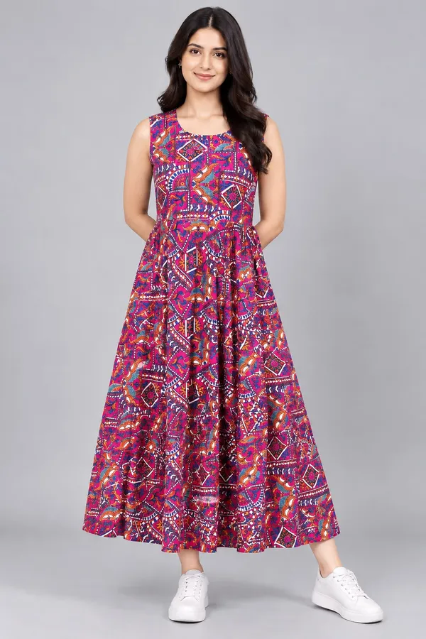 Dark_Pink_Cotton_Geometric_Patchwork_Sleeveless_Dress_For_Women