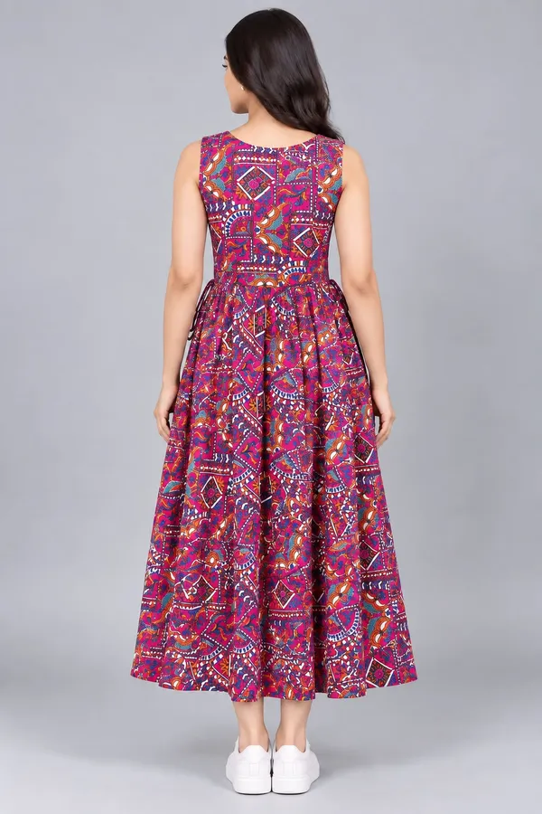 Dark_Pink_Cotton_Geometric_Patchwork_Sleeveless_Dress_For_Women
