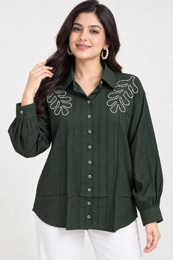Dark_Green_Cotton_Shirt_For_Women