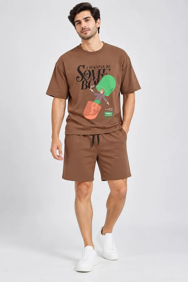 Brown_Cotton_Graphic_T-Shirt_Shorts_Co-Ord_Set_For_Men