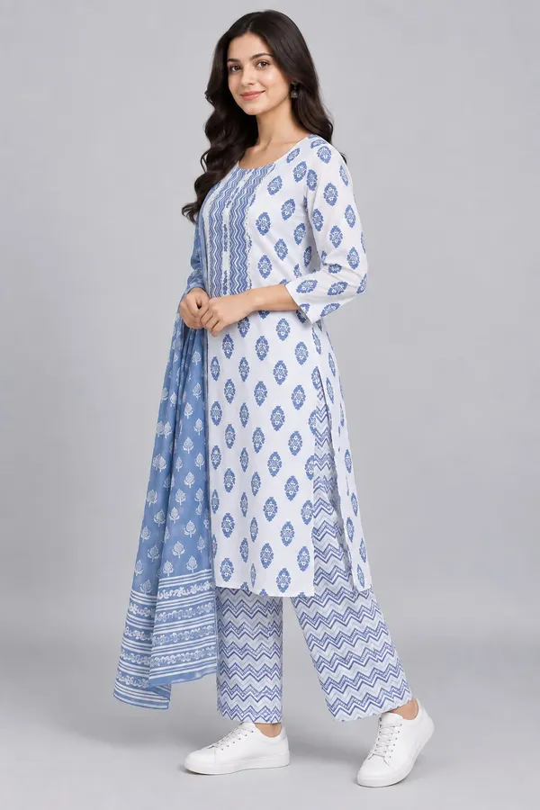 Blue_Cotton_Paisley_Chevron_Print_Straight_Suit_Set_For_Women