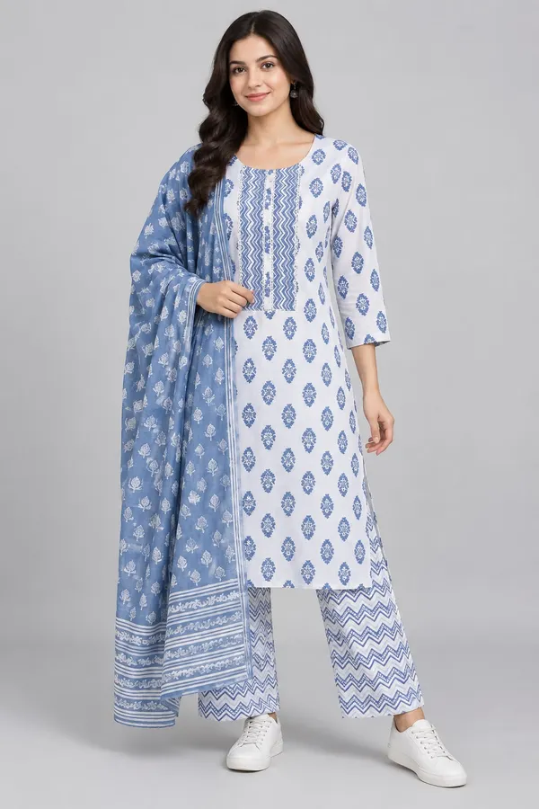 Blue_Cotton_Paisley_Chevron_Print_Straight_Suit_Set_For_Women