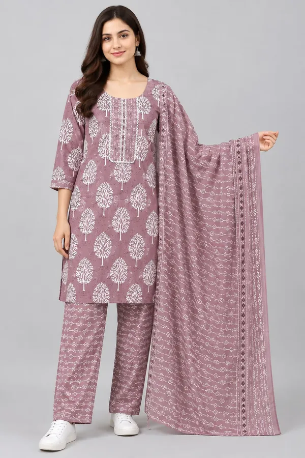 Dark_Pink_Cotton_Straight_Tree_Motif_Embroidered_Suit_Set_For_Women