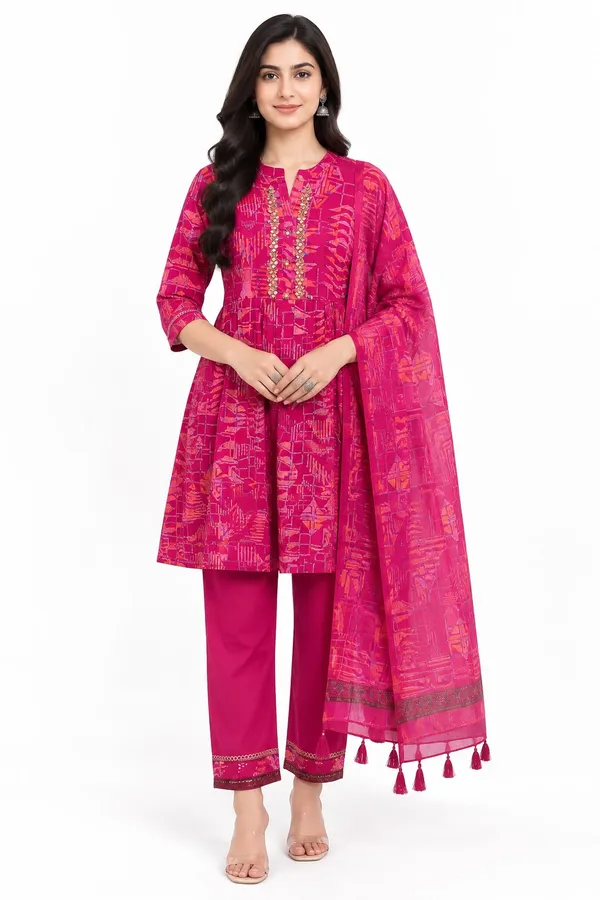 Dark_Pink_Cotton_Abstract_Print_Suit_Set_With_Tasseled_Dupatta