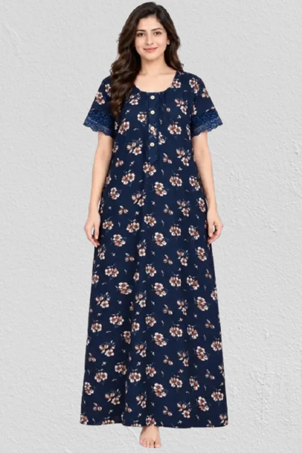 Dark_Blue_Cotton_Night_Wear_For_Women