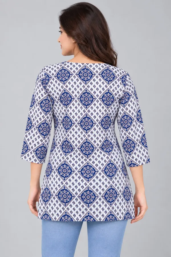 Blue_Cotton_Tile_Print_Kurti_For_Women