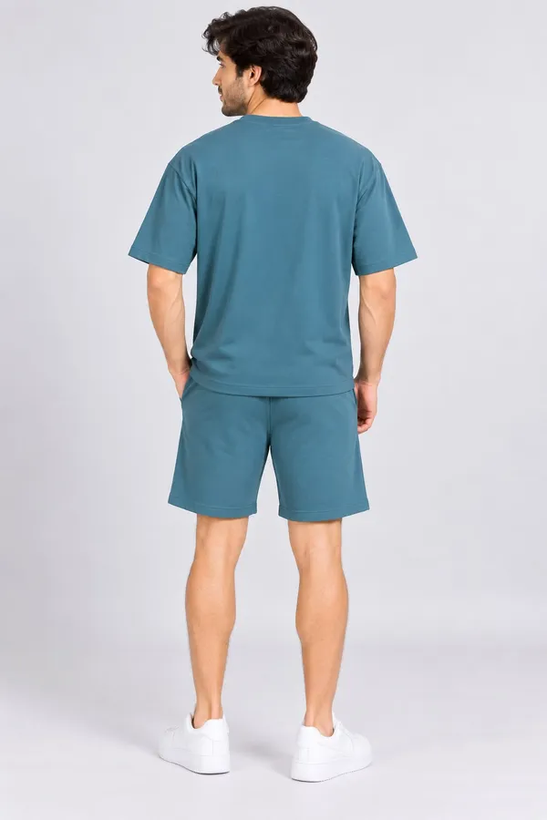 Aqua_Blue_Cotton_Anime_Graphic_T-Shirt_Shorts_Co-Ord_Set_For_Men