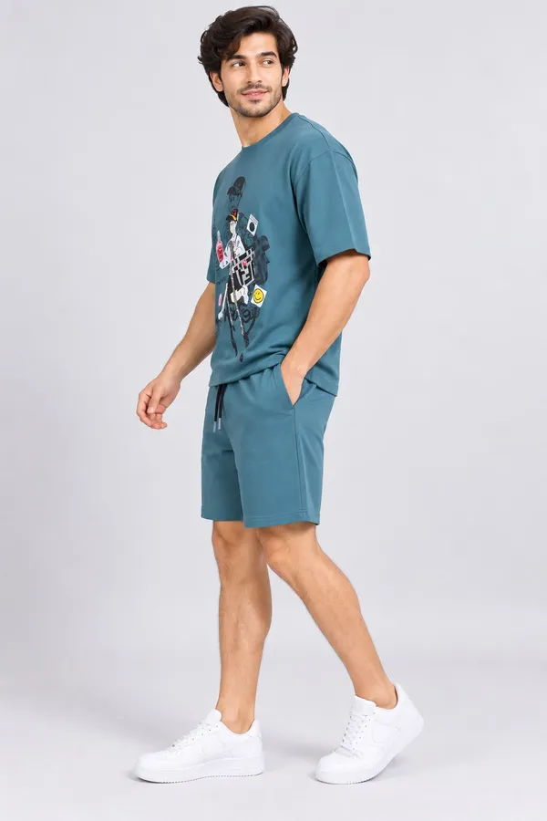 Aqua_Blue_Cotton_Anime_Graphic_T-Shirt_Shorts_Co-Ord_Set_For_Men