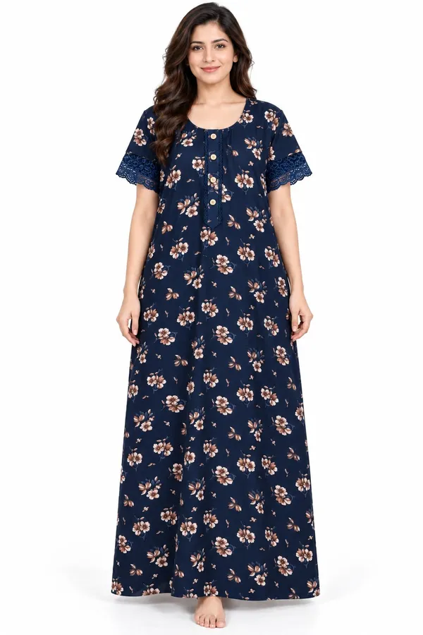 Dark_Blue_Cotton_Night_Wear_For_Women