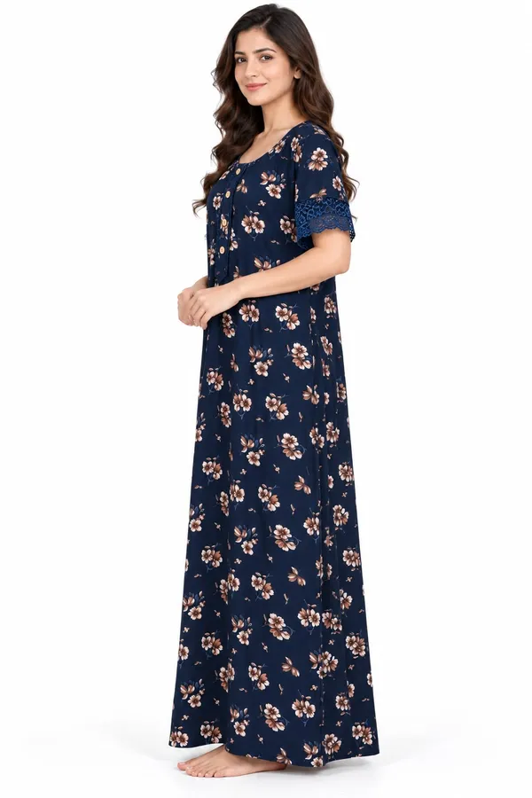 Dark_Blue_Cotton_Night_Wear_For_Women