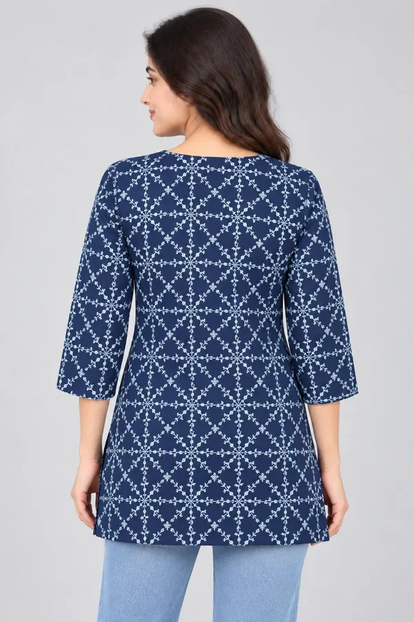 Dark_Blue_Cotton_Trellis_Print_Kurti_For_Women