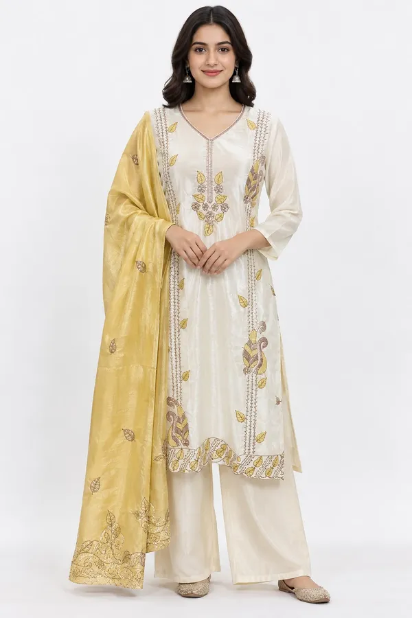 Cream_Shimmer_Straight_Leaf_Vine_Embroidered_Suit_Set_For_Women