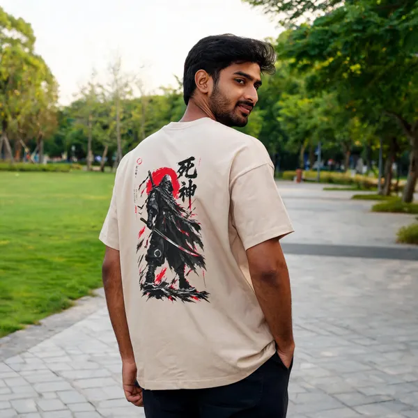 Beige_Pure_Cotton_Regular_Fit_Warrior_Graphic_T-Shirt_For_Men