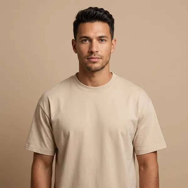Beige_Pure_Cotton_Regular_Fit_Solid_Crew_Neck_T-Shirt_For_Men