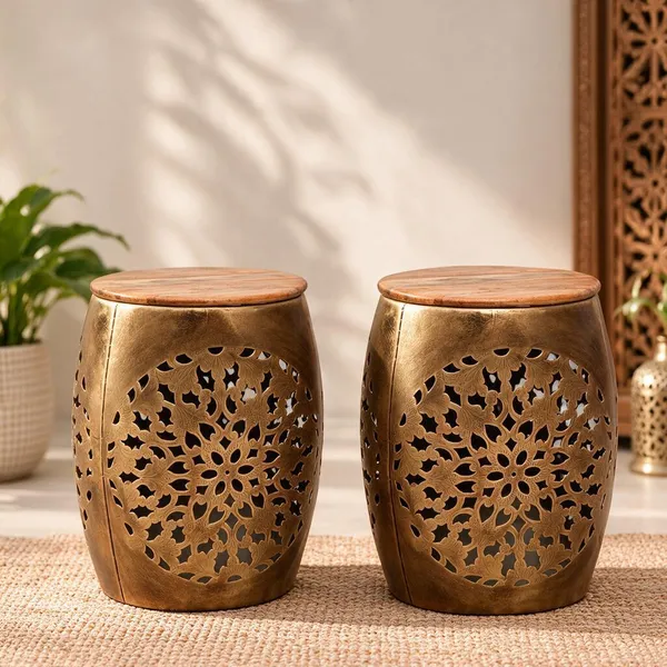 Brown_Wood_Decorative_Stool_Set_For_Home_&_Decor