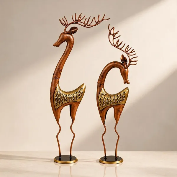 Antique_Gold_&_Copper_Wood_Deer_Sculpture_For_Home_&_Decor