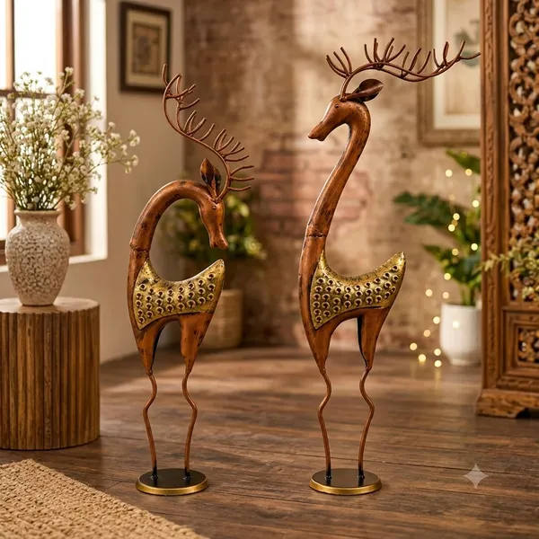 Antique_Gold_&_Copper_Wood_Deer_Sculpture_For_Home_&_Decor