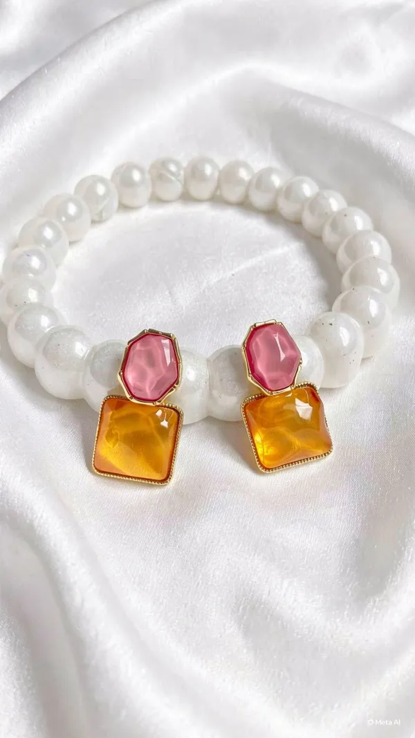Floral_Korean_Earrings_Mate_Finish_Yellow_Pinterest_Earrings_Korean_Studs_Natural_Stone_Set_Of_4