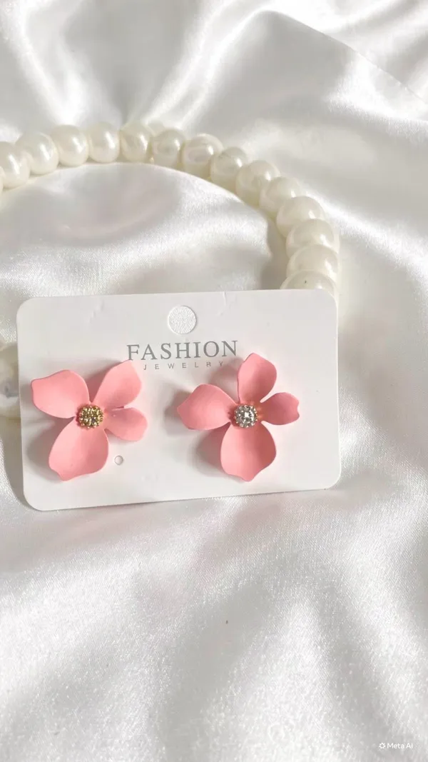 Floral_Korean_Earrings_Mate_Finish_Pink