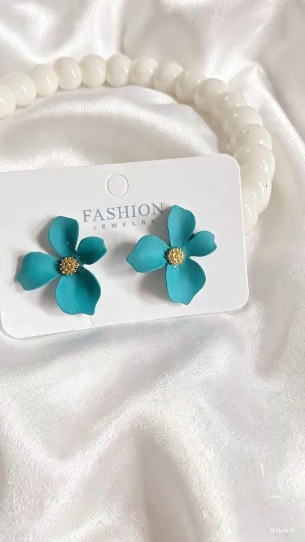 Floral_Korean_Earrings_Mate_Finish_Blue