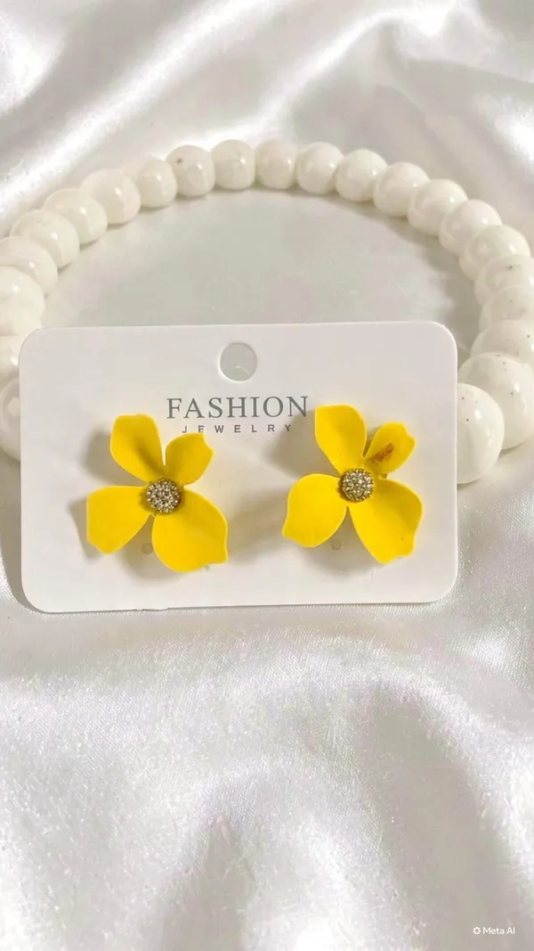 Floral_Korean_Earrings_Mate_Finish_Yellow_Pinterest_Earrings_Korean_Studs_Natural_Stone_Set_Of_4