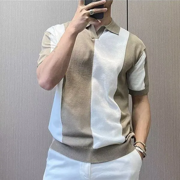 Ivory_Axis_Panel_Knit_Polo_Brown