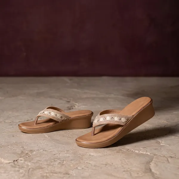 Brown_Synthetic_Open-Toe_Pearl_Stone_Embellished_Wedge_Sandals_For_Women