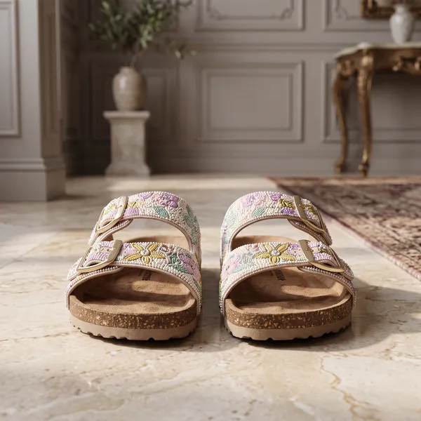 Multicolour_Synthetic_Buckle-Strap_Beaded_Flat_Sandals_For_Women