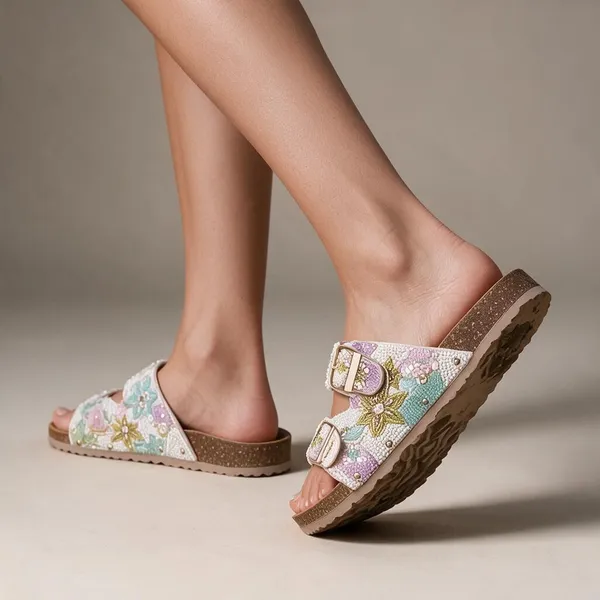 Multicolour_Synthetic_Buckle-Strap_Beaded_Flat_Sandals_For_Women