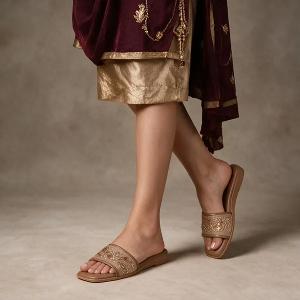 Brown_Mesh_Slip-On_Sequin_Embellished_Flat_Sandals_For_Women