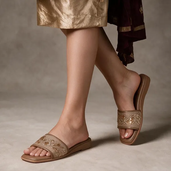 Brown_Mesh_Slip-On_Sequin_Embellished_Flat_Sandals_For_Women