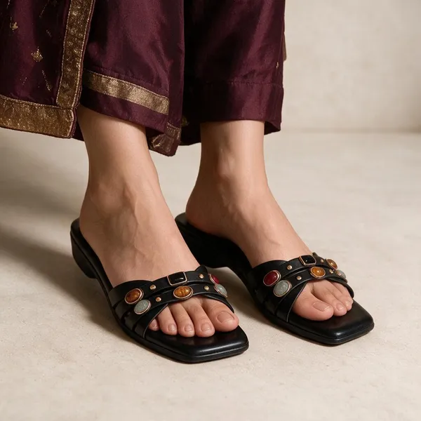 Black_Synthetic_Slip-On_Stone_Embellished_Flat_Sandals_For_Women