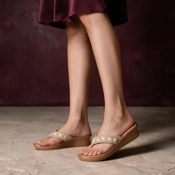 Brown_Synthetic_Open-Toe_Pearl_Stone_Embellished_Wedge_Sandals_For_Women