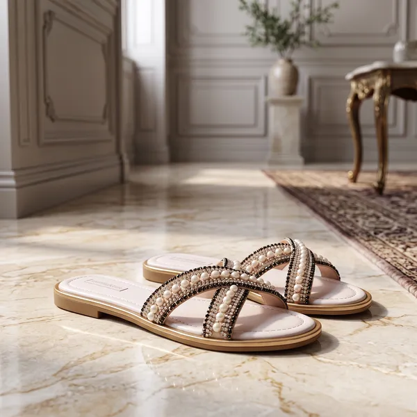 Beige_Synthetic_Slip-On_Pearl_Floral_Flat_Sandals_For_Women