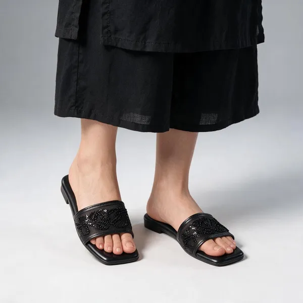 Black_Mesh_Slip-On_Sequin_Flat_Sandals_For_Women