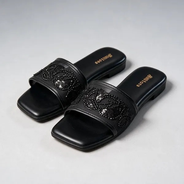 Black_Mesh_Slip-On_Sequin_Flat_Sandals_For_Women