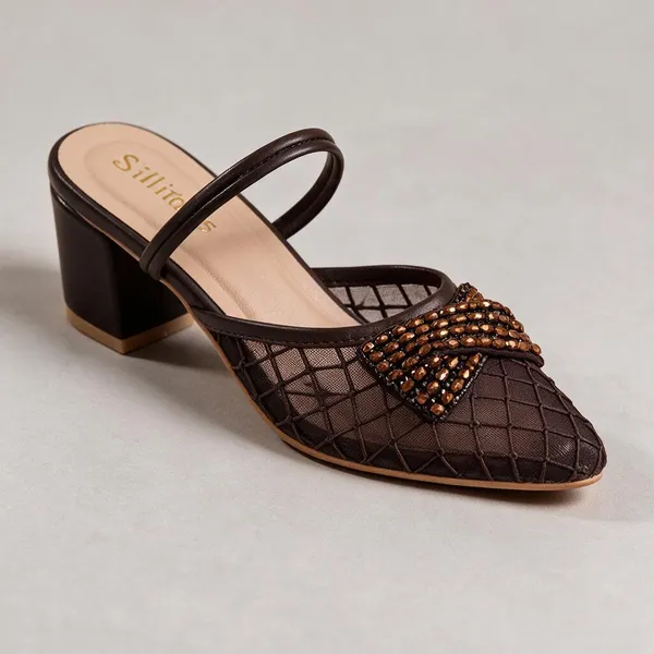 Brown_Mesh_Pointed-Toe_Beaded_Slingback_Heels_For_Women
