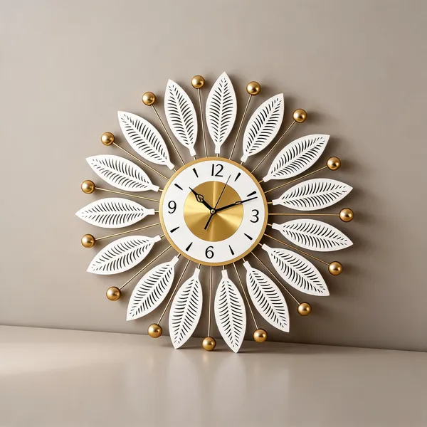 Metal_Sunburst_White_And_Gold_Leaf_Wall_Clock