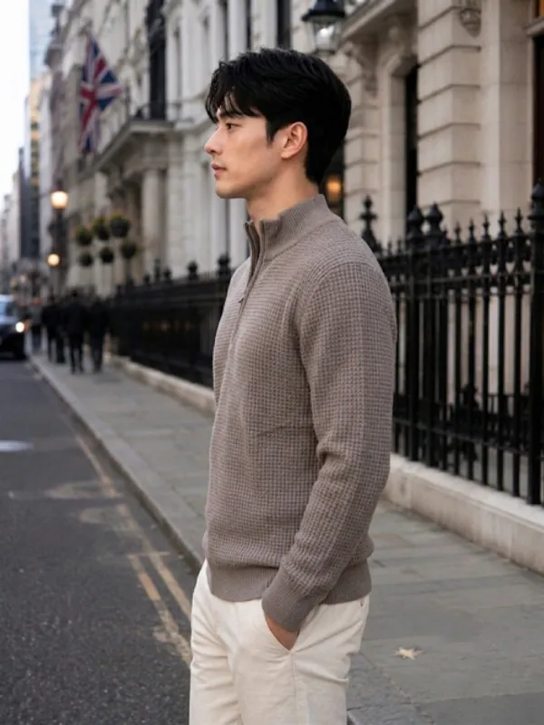 Freaks_Men’s_Textured_Knit_Quarter-Zip_Sweater_|_Full_Sleeve_High_Neck_Winter_Pullover
