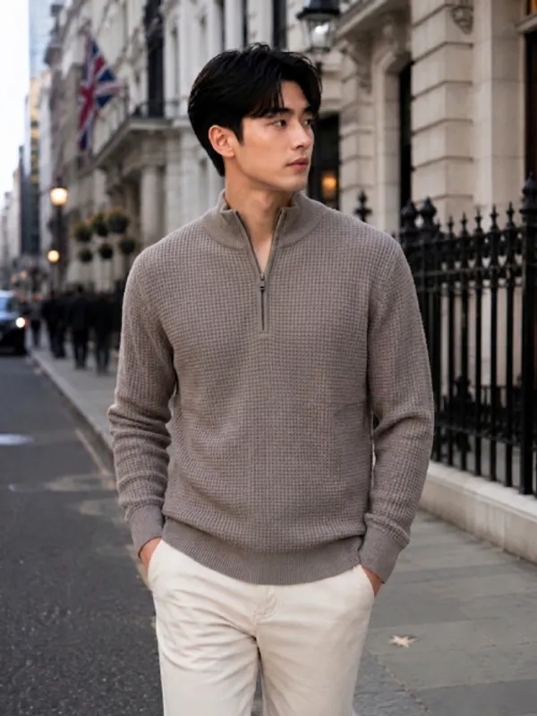 Freaks_Men’s_Textured_Knit_Quarter-Zip_Sweater_|_Full_Sleeve_High_Neck_Winter_Pullover