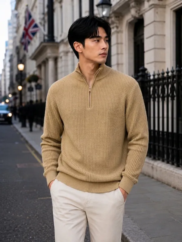 Freaks_Men’s_Textured_Knit_Quarter-Zip_Sweater_|_Full_Sleeve_High_Neck_Winter_Pullover