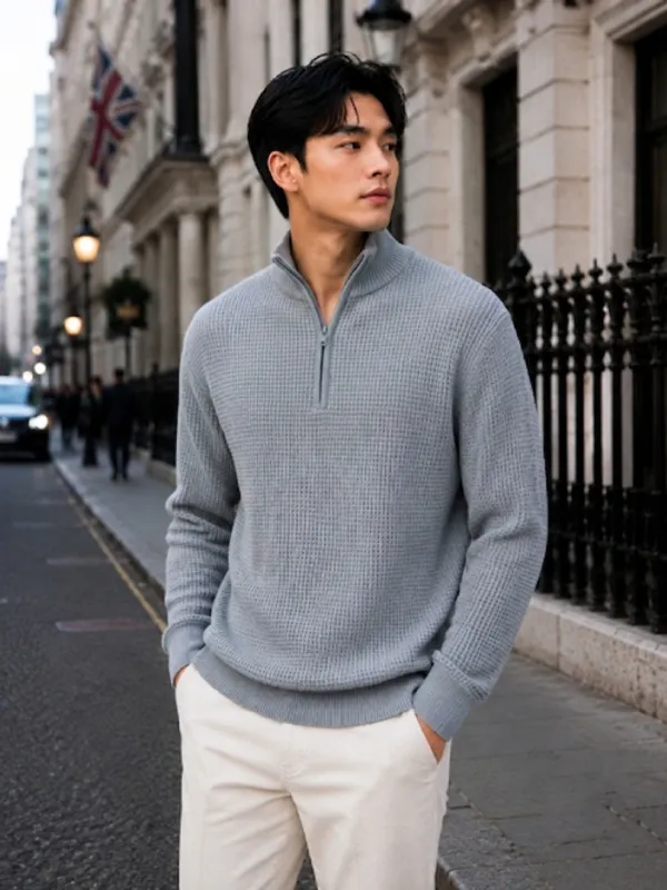 Freaks_Men’s_Textured_Knit_Quarter-Zip_Sweater_|_Full_Sleeve_High_Neck_Winter_Pullover